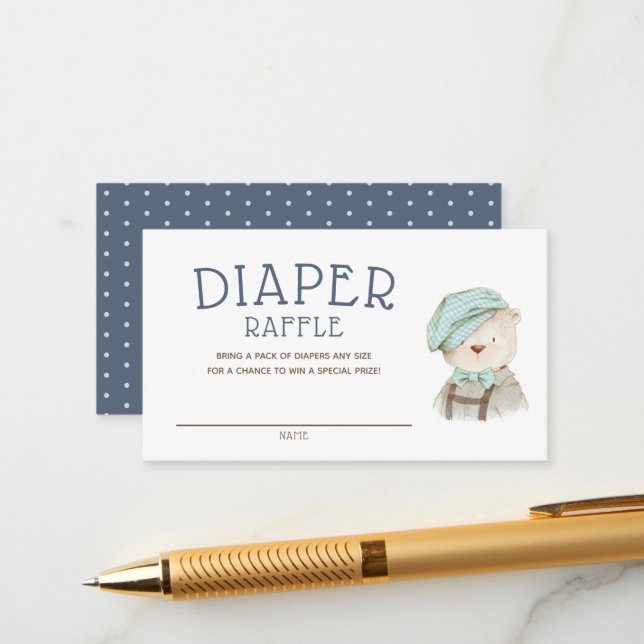 Tarjeta De Recepción Diaper Raffle Woodland Teddy Bear Baby Shower (Anverso/Reverso In Situ)