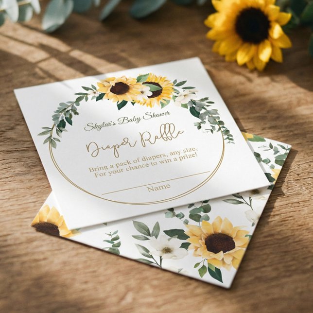 Tarjeta De Recepción Diapers de Baby Shower de girasol Gabinete de dest (Sunflower Baby Shower Diapers Raffle Enclosure)