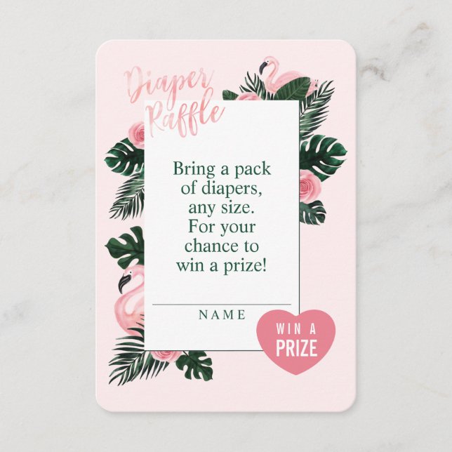 Tarjeta De Recepción Diapers Flamingo Rosado Tropical Gabinete Raffle (Anverso)