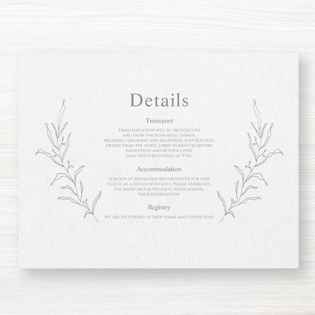 Tarjeta De Recepción Dibujo de boceto de follaje botánico elegante mode (Subido por el creador)