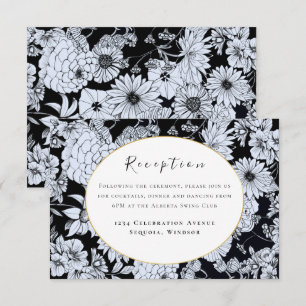Tarjeta De Recepción Dibujo de flores, flores negras y blancas