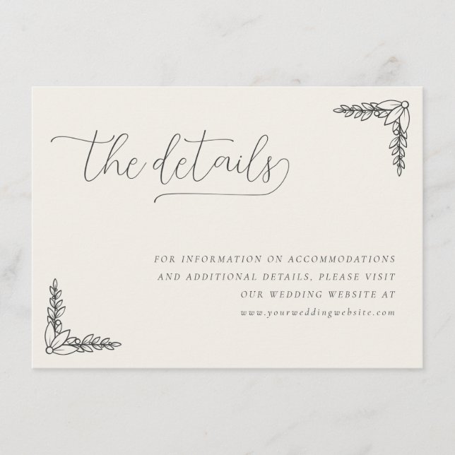 Tarjeta De Recepción Dibujos Botánicos Elegantes en Blanco (Anverso)