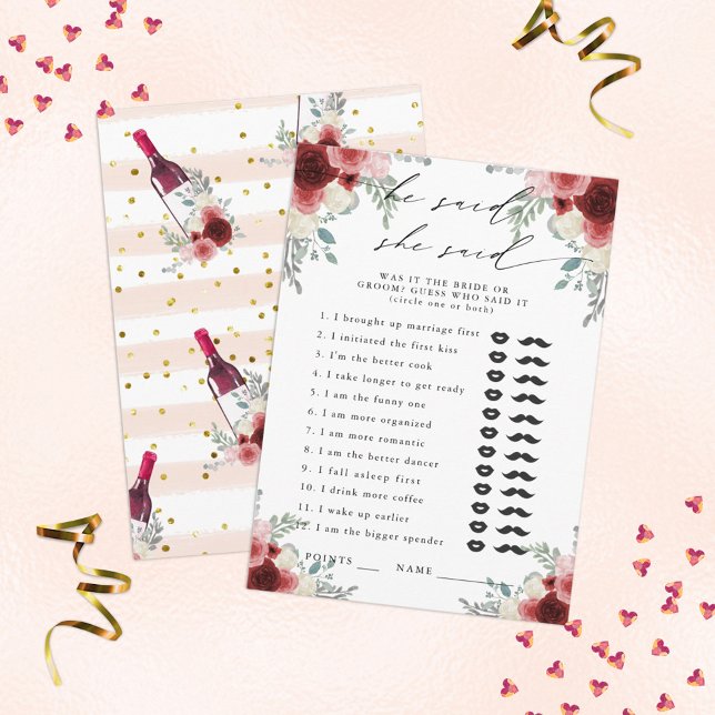 Tarjeta De Recepción Dijo, Dijo, Un Juego De Fiestas De Flores De Vino (Subido por el creador)