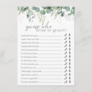 Tarjeta De Recepción Dijo Que Dijo Que Eucalyptus Bridal Shower Game