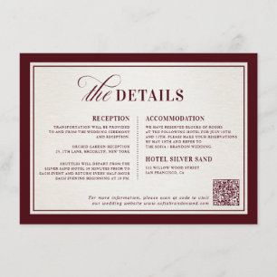 Tarjeta De Recepción Dinero Antiguo Formal Moderno Burgundy Boda de Luj