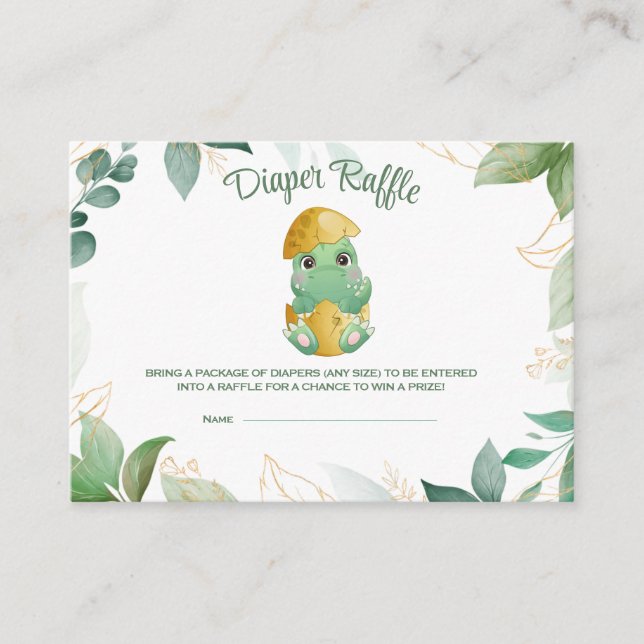 Tarjeta De Recepción Dino Egg Baby Shower Diaper Raffle Card (Anverso)