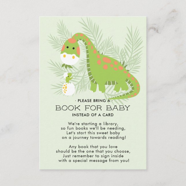 Tarjeta De Recepción Dino Love Boys Baby Shower Book for Baby Card (Anverso)