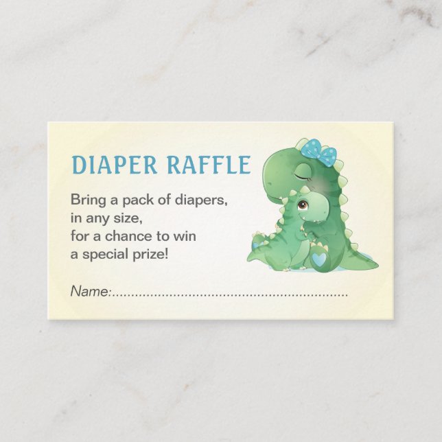 Tarjeta De Recepción Dinosaur Blue Baby Boy Shower Diaper Raffle Ticket (Anverso)