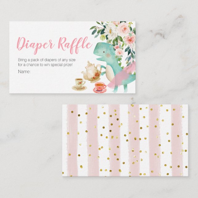Tarjeta De Recepción Dinosaur Tea Fiesta Baby Shower rifa de pañales (Anverso / Reverso)