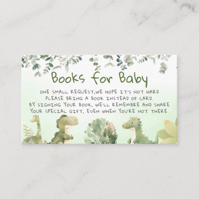 Tarjeta De Recepción Dinosaurios acuarela Greenery Boy Books para bebé (Anverso)