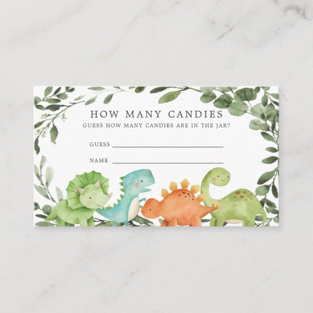 Tarjeta De Recepción Dinosaurios Baby Shower adivinan cuántos candados (Anverso)