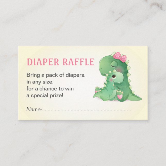 Tarjeta De Recepción Dinosaurios Bebé Chica Ducha Diaper Raffle Ticket (Anverso)