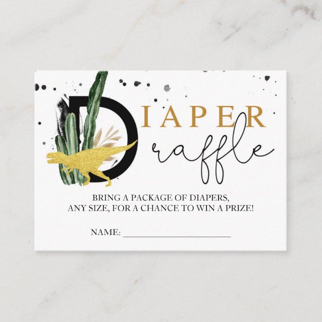 Tarjeta De Recepción Dinosaurios Tropicales Dorados Diaper Raffle Inser (Anverso)