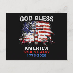 Tarjeta De Recepción Dios Bendiga América 250 Años 1776-2026 Cr Cruz Cr