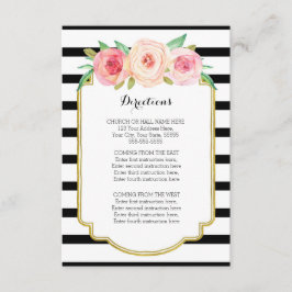 Tarjeta De Recepción Dirección Boda de franjas negras con flores rosada