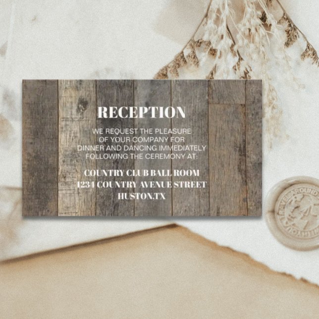 Tarjeta De Recepción dirección boda del granero de madera del país occi (western country woodgrain barn wedding direction enclosure card)