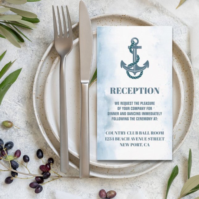 Tarjeta De Recepción Dirección de Boda Náutico del Ancla de Playa Coste (Coastal Beach Anchor Nautical Wedding Direction Enclosure Card)