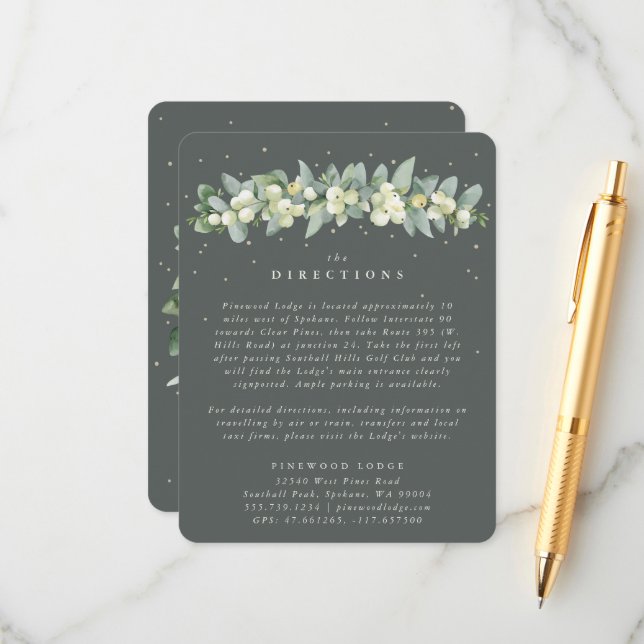 Tarjeta De Recepción Dirección de Garland Gris Green Snowberry+Eucalypt (Anverso/Reverso In Situ)