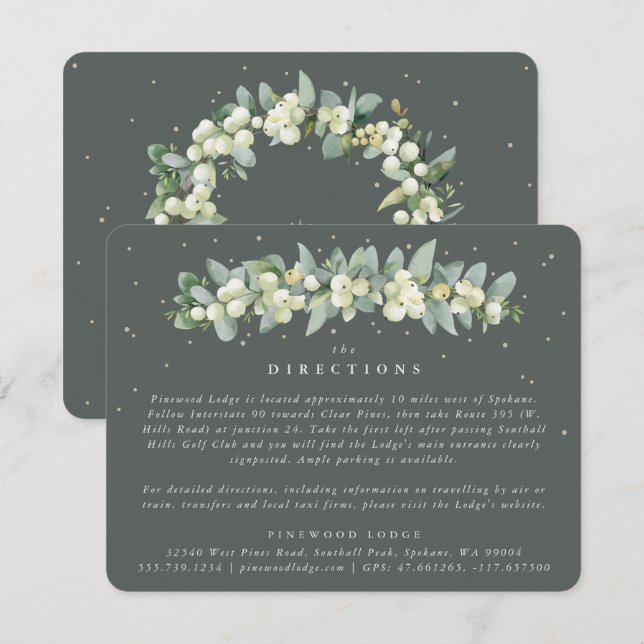 Tarjeta De Recepción Dirección de Garland Gris Green Snowberry+Eucalypt (Anverso / Reverso)