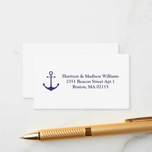 Tarjeta De Recepción Dirección del personalizado azul marino y blanco d (Anverso/Reverso In Situ)