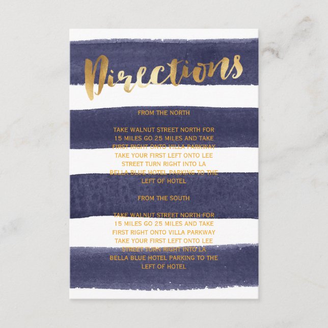 Tarjeta De Recepción Direcciones Bodas de bandas de acuarela de oro de  (Anverso)