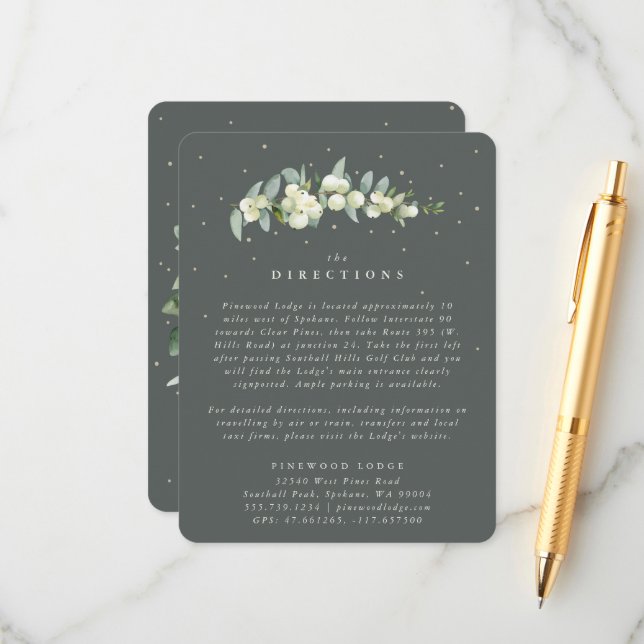 Tarjeta De Recepción Direcciones Bodas de paro de nieve verde + eucalip (Anverso/Reverso In Situ)