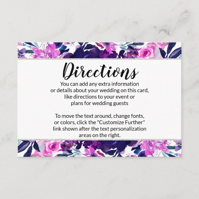 Tarjeta De Recepción Direcciones Bodas de plata violeta floral encantad (Anverso)
