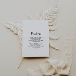 Tarjeta De Recepción Direcciones Bodas modernas<br><div class="desc">Esta moderna tarjeta del recinto de direcciones bodas es perfecta para un boda rústico. El diseño,  sencillo y elegante,  presenta una tipografía de escritura clásica y elegante en blanco y negro.</div>
