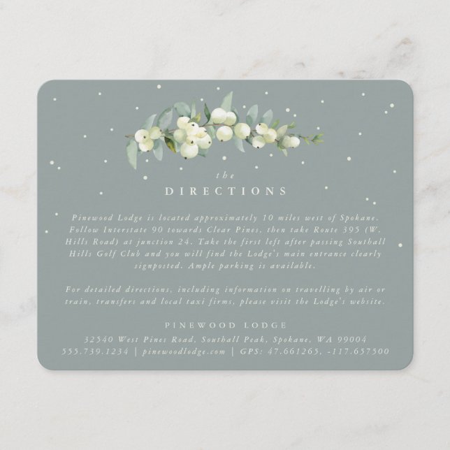 Tarjeta De Recepción Direcciones Bodas Seafoam Snowberry+Eucalyptus (Anverso)