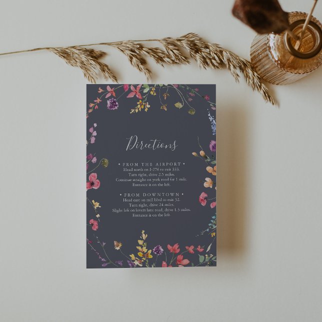 Tarjeta De Recepción Direcciones clásicas de Boda floral salvaje azul (Subido por el creador)