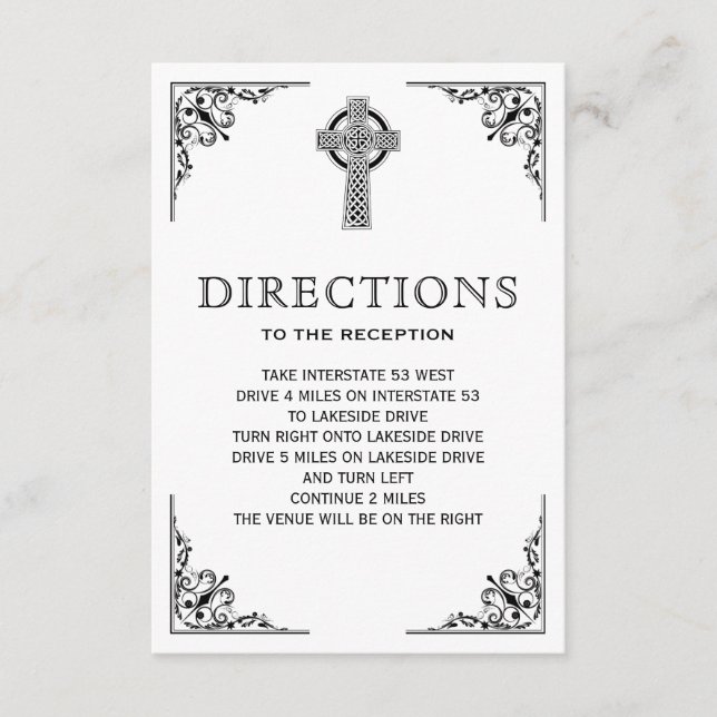 Tarjeta De Recepción Direcciones de Boda cruzado celta blanco y negro (Anverso)