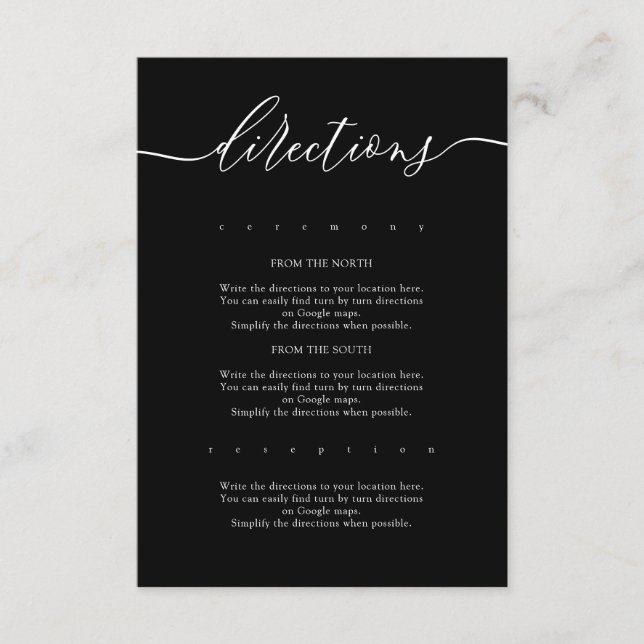 Tarjeta De Recepción Direcciones de Boda de caligrafía negra (Anverso)