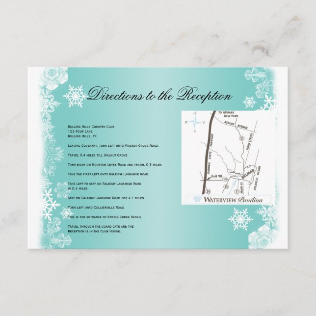 Tarjeta De Recepción Direcciones de Boda de Copo de Nieve Azul Claro y  (Anverso)