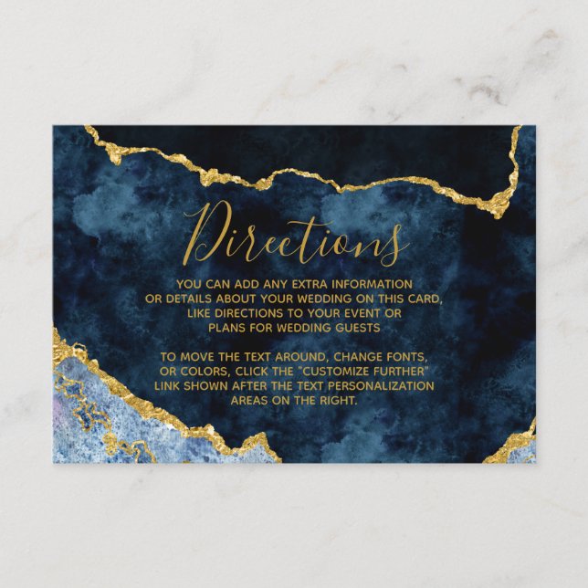 Tarjeta De Recepción Direcciones de Boda del Relieve metalizado dorado  (Anverso)