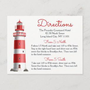 Tarjeta De Recepción Direcciones de Boda Roja Faro Náutico Verano