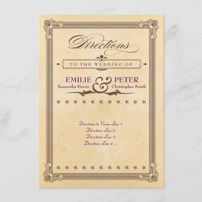 Tarjeta De Recepción Direcciones de Bodas marrones y crema de póster vi (Anverso)