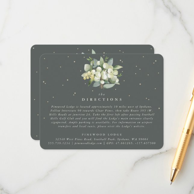 Tarjeta De Recepción Direcciones de Bouquet Gris Green Snowberry+Eucaly (Anverso/Reverso In Situ)