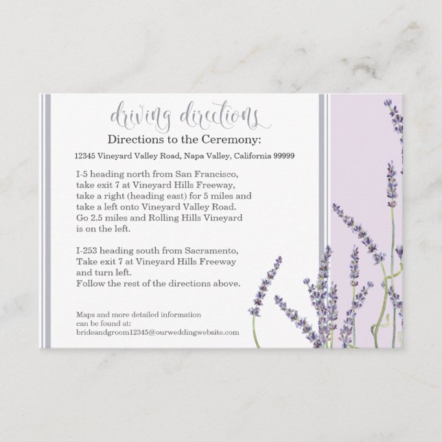 Tarjeta De Recepción Direcciones de conducción de hoteles Floral Lavend (Anverso)