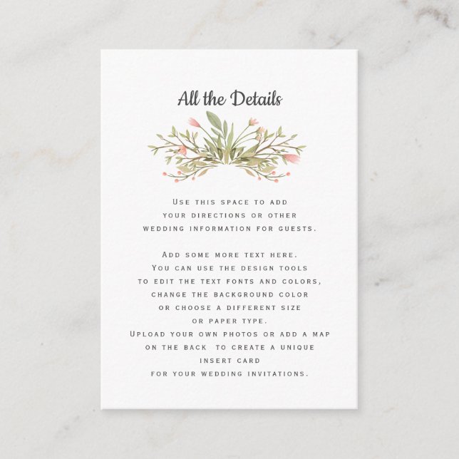 Tarjeta De Recepción Direcciones de detalles de BODA Delicado Pink Mead (Anverso)