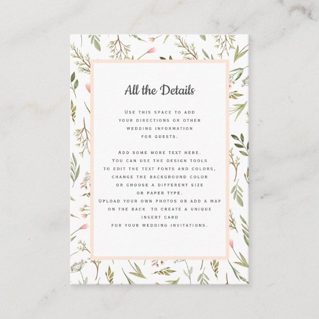 Tarjeta De Recepción Direcciones de detalles del BODA Airy Pink Wildflo (Anverso)