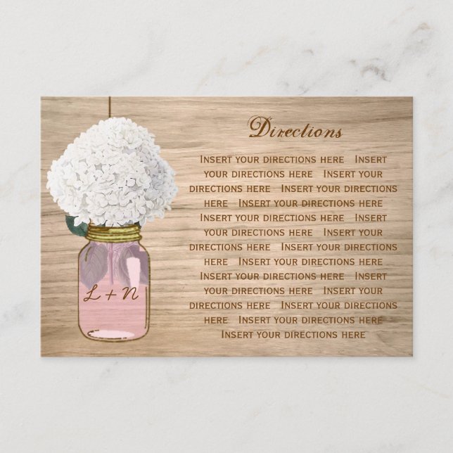 Tarjeta De Recepción Direcciones de Hydrangea en frasco de albañil rúst (Anverso)