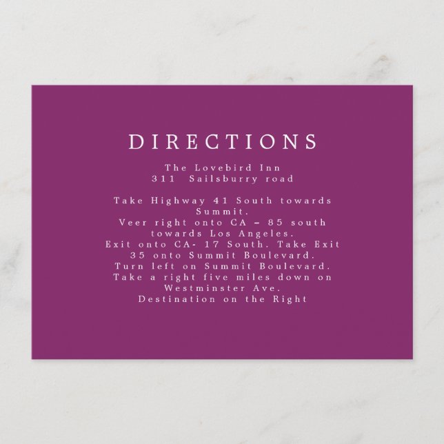 Tarjeta De Recepción Direcciones de información adicional de la boda mo (Anverso)