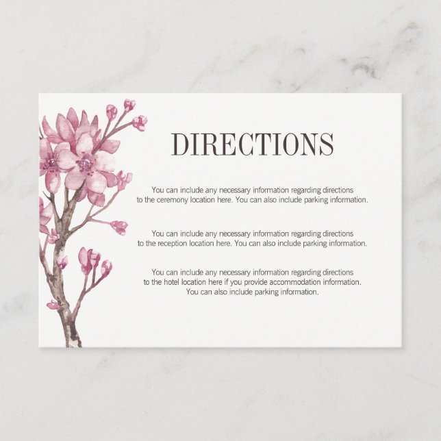 Tarjeta De Recepción Direcciones florales de flores de cerezo rosa (Anverso)