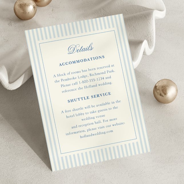 Tarjeta De Recepción Direcciones Formales de Rayas Azules Francesas Ele (classic blue stripes details wedding enclosure card)