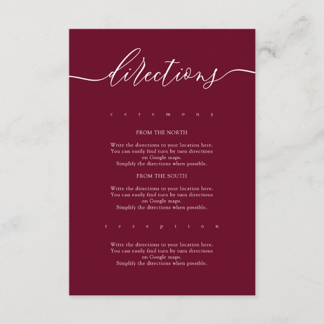 Tarjeta De Recepción Direcciones simples Bodas de Borgoña (Anverso)
