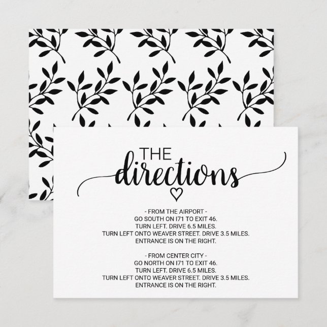 Tarjeta De Recepción Direcciones simples de caligrafía en negro Inserta (Anverso / Reverso)