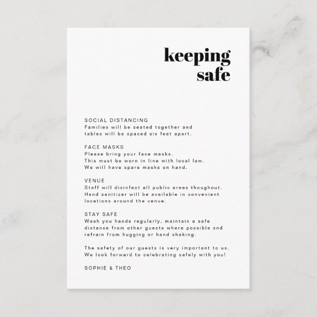 Tarjeta De Recepción Directrices de seguridad de Covid | Boda retro mod (Anverso)