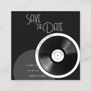 Tarjeta De Recepción Disco de Vinilo Retro 70s Blanco y Negro Minimalis