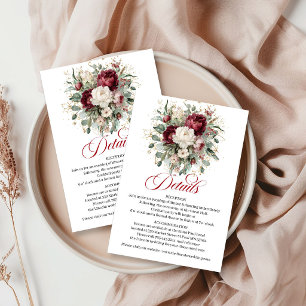 Tarjeta De Recepción Diseñador Boho Borgoña Floral Verdor Dorado