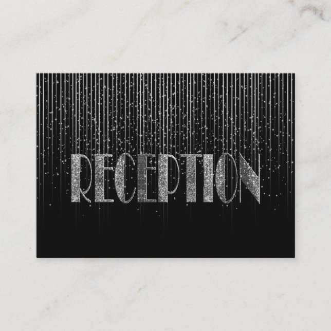 Tarjeta De Recepción Diseño de Boda negro y ducha Silver Star (Anverso)